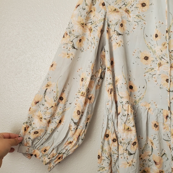 H&M Mint Green Sunflower Boho Flowy Tunic Dress Womens 6 - Picture 8 of 10
